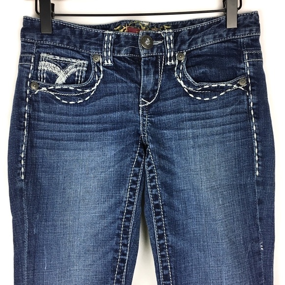 MAURICES Jeans Bootcut Embroidered Bling Flap Pockets Juniors Size 1/2 Regular - Picture 2 of 10